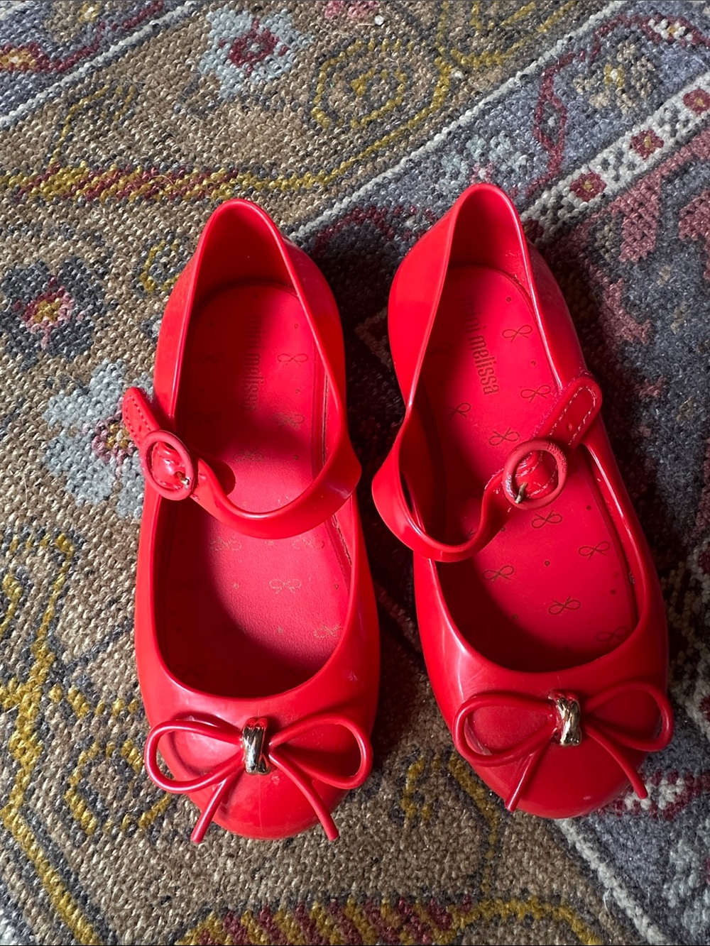 Mini Melissa Girls Red Jelly Mary Jane Shoes with Bow